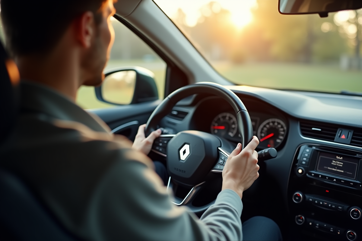 Personne entrant le code radio dans une Renault en journée