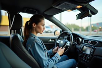 Femme dans un taxi vérifiant le compteur de course