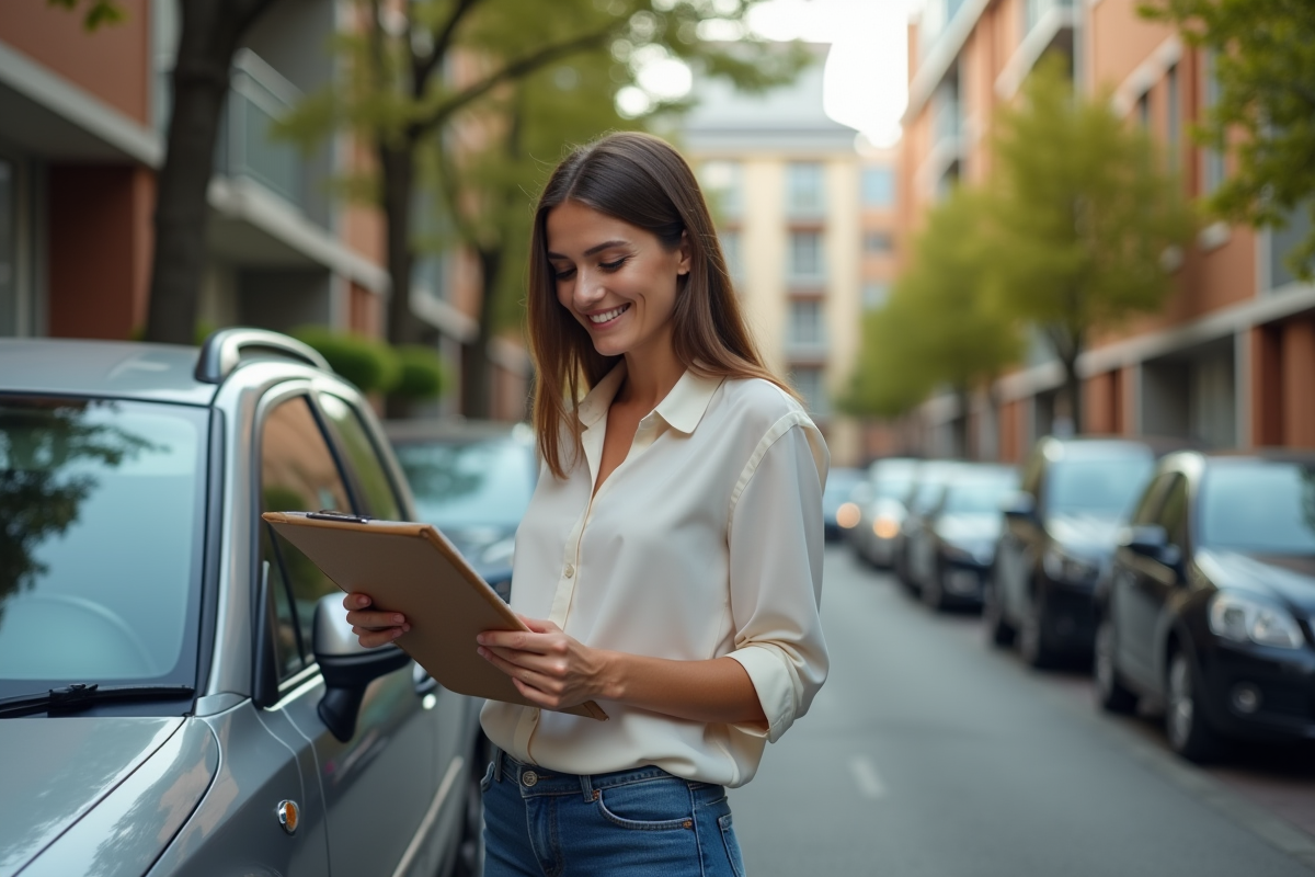 Femme vérifiant notes à côté d