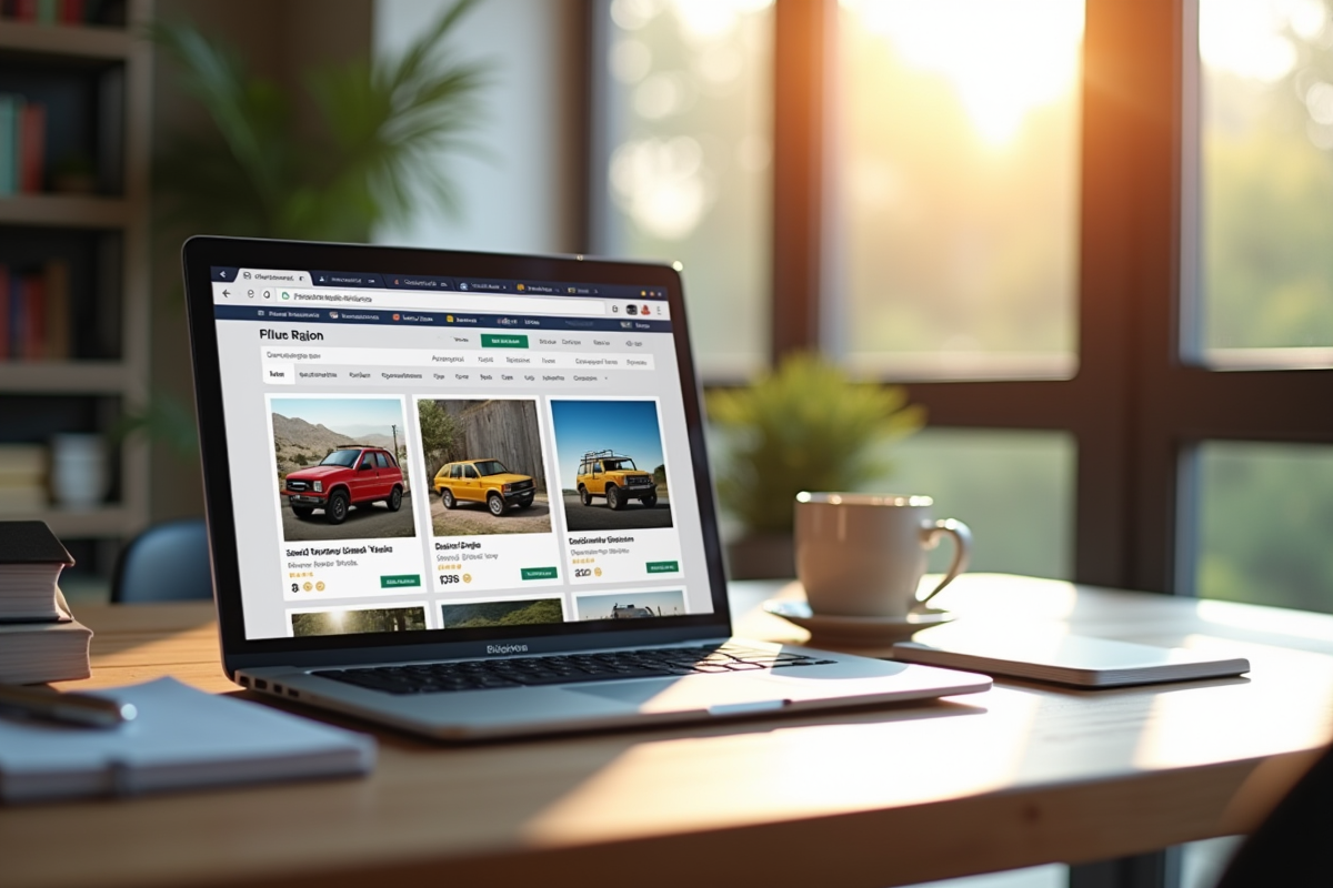 Ordinateur affichant des annonces de véhicules utilitaires en ligne