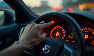 Voiture moderne avec voyant de pression des pneus allumé