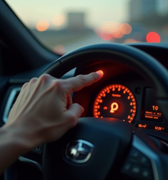Voiture moderne avec voyant de pression des pneus allumé
